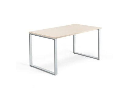 Office desk QBUS, O-frame, 1400x800 mm, birch/silver