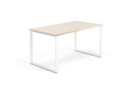 Office desk QBUS, O-frame, 1400x800 mm, birch/white