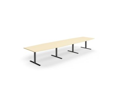 Conference table QBUS, oval, 4800x1200 mm, T-frame, black frame, birch