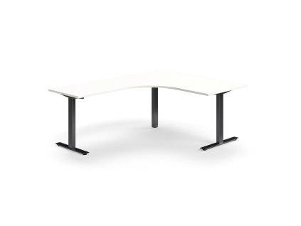 QBUS office desk, corner, 1600x2000 mm, T-frame, black frame, white