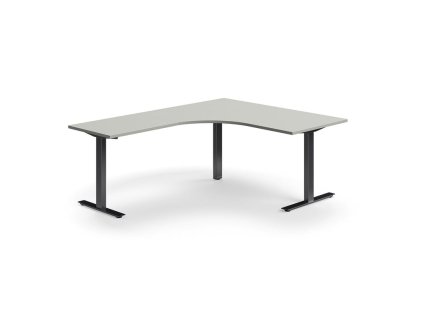 QBUS office desk, corner, 1600x2000 mm, T-frame, black frame, light gray