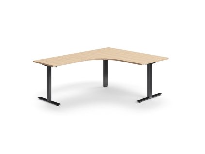 QBUS office desk, corner, 1600x2000 mm, T-frame, black frame, oak