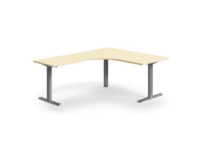 QBUS office desk, corner, 1600x2000 mm, T-frame, silver frame, birch