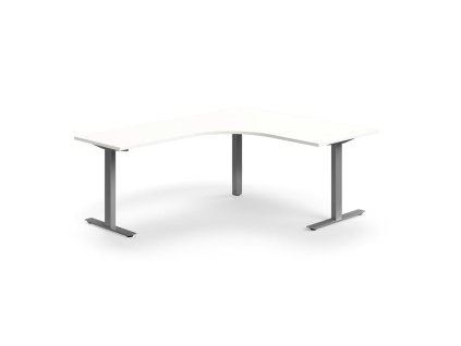 QBUS irodai íróasztal, sarok, 1600x2000 mm, T-keret, ezüst keret, fehér