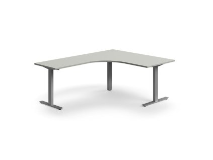 QBUS irodai íróasztal, sarok, 1600x2000 mm, T-keret, ezüst keret, világosszürke