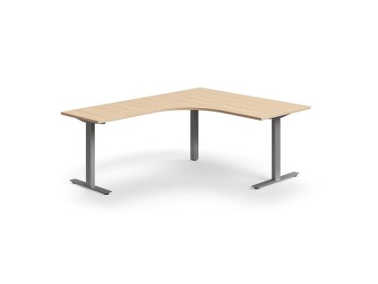 QBUS office desk, corner, 1600x2000 mm, T-frame, silver frame, oak