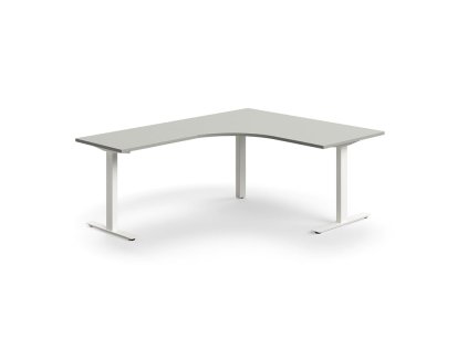 QBUS irodai asztal, sarok, 1600x2000 mm, T-keret, fehér keret, világosszürke