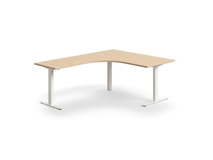QBUS Büroschreibtisch, Ecke, 1600x2000 mm, T-Gestell, weißes Gestell, Eiche