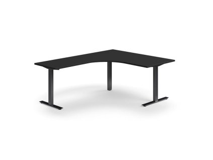 QBUS office desk, corner, 1600x2000 mm, T-frame, black frame, black