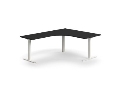 QBUS kancelářský stůl, rohový, 1600x2000 mm, T-rám, bílý rám, černá
