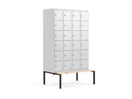 Wardrobe CLASSIC, with bench, 4 sections, 24 compartments, 2120x1200x550 mm, gray