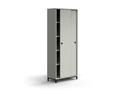 Cabinet with sliding doors QBUS, 4 shelves, on legs, with handle, 2020x800x400 mm, black, light