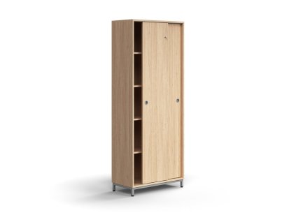 Szafka z drzwiami przesuwnymi QBUS, 4 półki, na nogach, z uchwytem, ​​2020x800x400 mm, srebrny, dąb