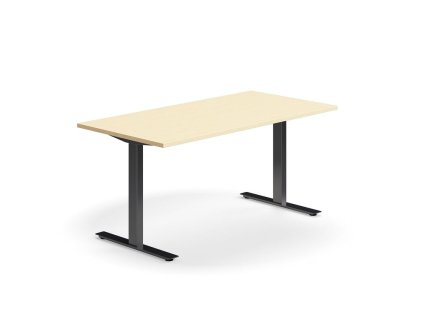 Büroschreibtisch QBUS, gerade, 1600x800 mm, T-Gestell, schwarzes Gestell, Birke