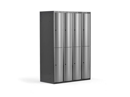 CURVE Kleiderschrank, 8 Türen, 4 Abschnitte, hellgrau