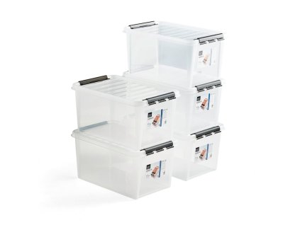 Plastic box with lid LEE, 47 L, 5 pcs, 590x390x310 mm, transparent