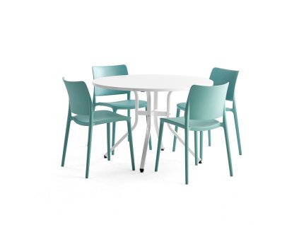 Furniture set: Various table + 4 turquoise Rio chairs