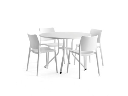 Furniture set: Various table + 4 white Rio chairs