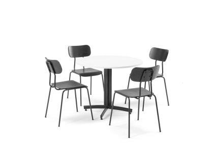 Dining set, 1 x table and 4 chairs, white laminate