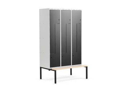 Šatňová skrinka CLASSIC, tvar Z, s lavičkou, 3 sekcie, 6 dverí, čierna