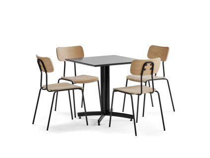 Dining set: Sanna table, black + 4 Reno ash chairs