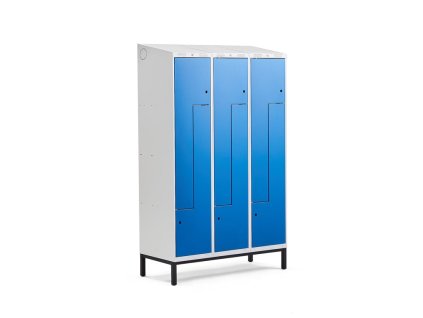 Kleiderschrank CLASSIC, Z-Form, auf Beinen, 3 Abschnitte, 6 Türen, blau