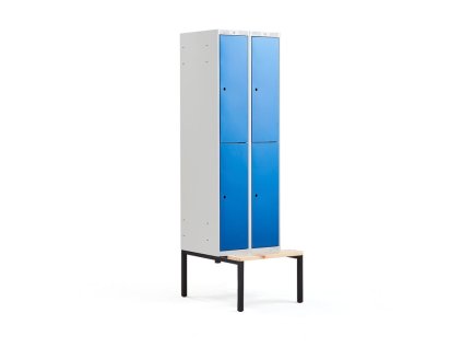 Wardrobe CLASSIC, with bench, 2 sections, 4 doors, blue