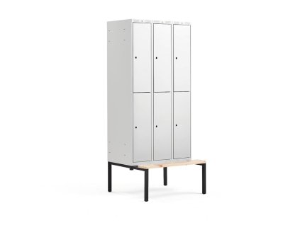 Šatňová skrinka CLASSIC, s lavičkou, 3 sekcie, 6 dverí, šedá