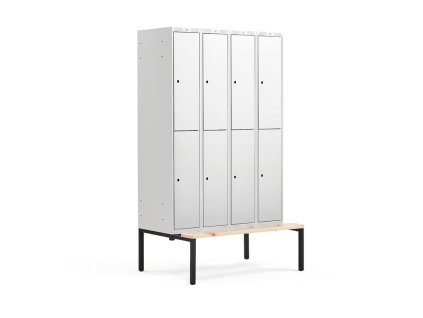 Šatňová skrinka CLASSIC, s lavičkou, 4 sekcie, 8 dverí, šedá