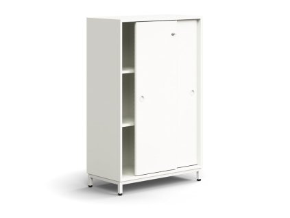 Cabinet with sliding doors QBUS, 2 shelves, on legs, with handle, 1252x800x400 mm, white