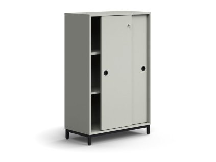 Cabinet with sliding doors QBUS, 2 shelves, on legs, with handle, 1252x800x400 mm, black, light
