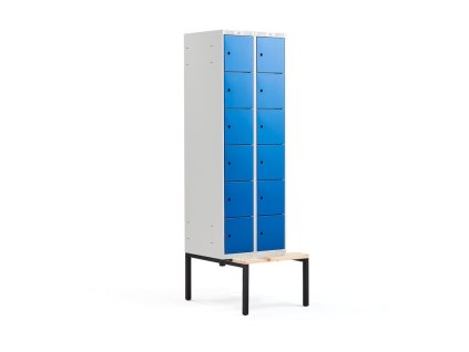 Wardrobe CLASSIC, with bench, 2 sections, 12 compartments, 2120x600x550 mm, blue