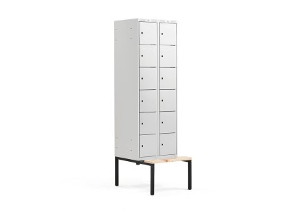 Wardrobe CLASSIC, with bench, 2 sections, 12 compartments, 2120x600x550 mm, gray