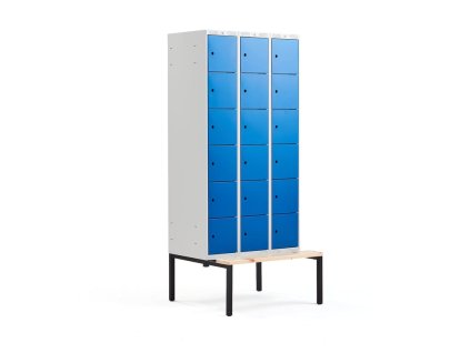 Wardrobe CLASSIC, with bench, 3 sections, 18 compartments, 2120x900x550 mm, blue