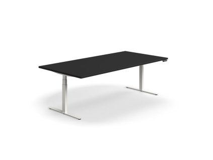 Adjustable meeting table QBUS, rectangle, 2400x1200 mm, white frame, black