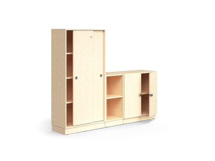 QBUS lockable cabinet + 2 open compartments, with plinth, 1636x2000x420 mm, birch