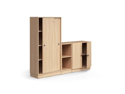 Szafka zamykana QBUS + 2 półki otwarte, z cokołem, 1636x2000x420 mm, dąb