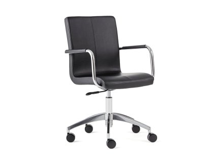 Conference chair DELTA, with armrests, upholstered in synthetic leather