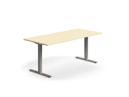 Office desk QBUS, straight, 1800x800 mm, T-frame, silver frame, birch