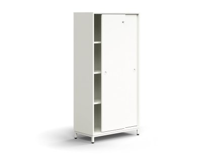 Cabinet with sliding doors QBUS, 3 shelves, on legs, with handle, 1636x800x400 mm, white