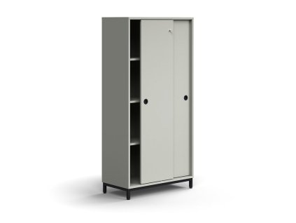 Schrank mit Schiebetüren QBUS, 3 Einlegeböden, auf Beinen, mit Griff, 1636x800x400 mm, schwarz, hell