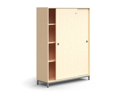 Schrank mit Schiebetüren QBUS, 3 Einlegeböden, auf Beinen, mit Griff, 1636x1200x400 mm, Silber, Bre