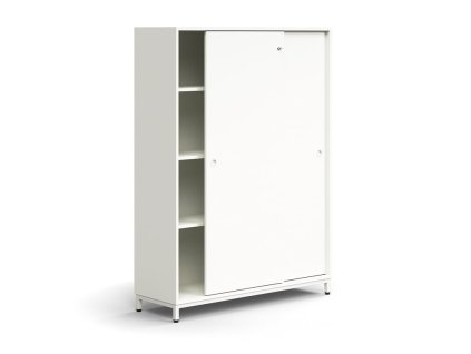 Schrank mit Schiebetüren QBUS, 3 Einlegeböden, auf Beinen, mit Griff, 1636x1200x400 mm, weiß