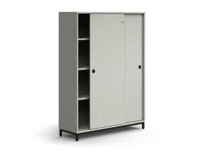 Tolóajtós szekrény QBUS, 3 polcos, lábakon, fogantyúval, 1636x1200x400 mm, fekete, világos