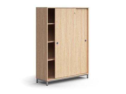 Szafka z drzwiami przesuwnymi QBUS, 3 półki, na nogach, z uchwytem, ​​1636x1200x400 mm, srebrny, dąb