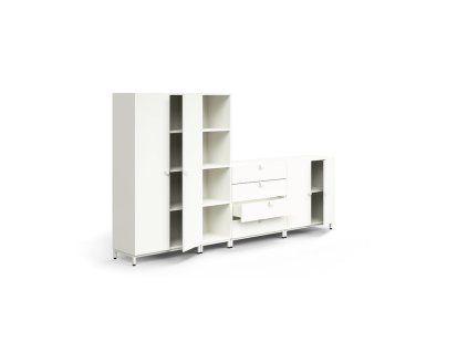 Szafka QBUS + 4 przegrody + 4 szuflady, na nogach, 1636x2800x420 mm, biała