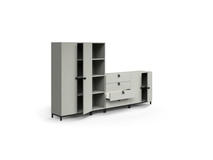 QBUS cabinet + 4 compartments + 4 drawers, on legs, 1636x2800x420 mm, black, light gray