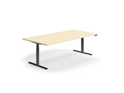 Height-adjustable conference table QBUS, rectangle, 2400x1200 mm, black frame, birch
