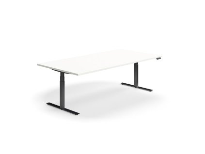 Height-adjustable meeting table QBUS, rectangle, 2400x1200 mm, black frame, white