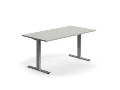 QBUS Büroschreibtisch, gerade, 1600x800 mm, T-Gestell, Gestell silber, hellgrau